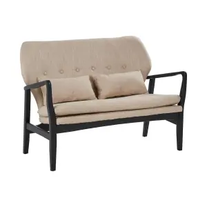 Interiors by Premier 2 Seat Beige Sofa With Black Wood Frame, Comfy Padded Fabric Seat, Easy to Clean Large Sofa