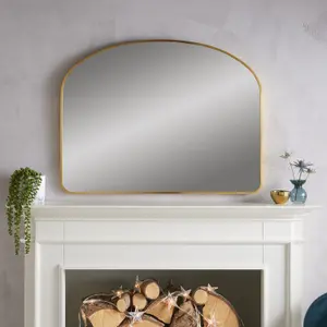 Overmantle Mirror Liberty Arched Shape with Brushed Gold Metal Frame- H 89cm x W 116cm for Hanging Above a Fireplace