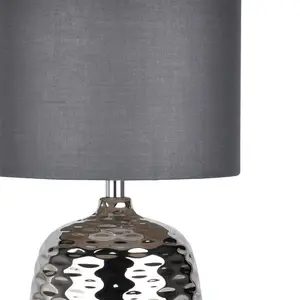 Set Of 2 Chrome Ceramic Dimple Table Lamps With White Shades (Set of 2) Grey