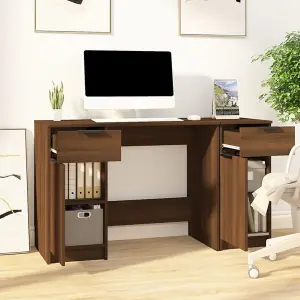 Berkfield Desk with Side Cabinet Brown Oak Engineered Wood