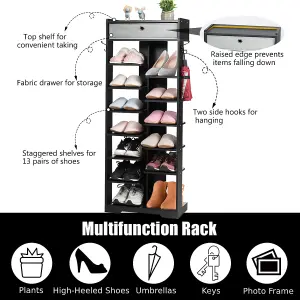 Costway Freestanding Shoe Rack Wooden Storage Shelf with Drawer