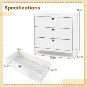 COSTWAY 3-Drawer Dresser Modern Chest of Drawers 3-tier White Side Cabinet