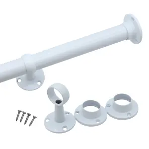 EAI - Wardrobe Rail Kit - 25mm Tube - 2500mm Rail with 2x End Sockets & 1x Centre Brackets - White