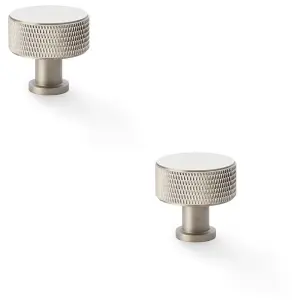 2 PACK - Round Knurled Door Knob - 35mm Diameter Satin Nickel Radio Cupboard Pull Handle