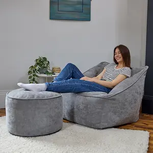 icon Natalia Chenille Armchair Bean Bag and Pouffe Set Grey Giant Bean Bag Chair