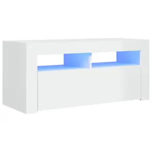 vidaXL TV Cabinet with LED Lights High Gloss White 90x35x40 cm