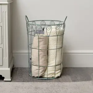 Melody Maison Ornate Rustic Sage Green Laundry Storage Basket - 55cm