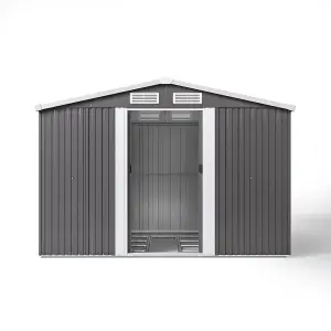 8 X 6 ft Charcoal Black Apex Metal Shed Garden Storage Shed with Base