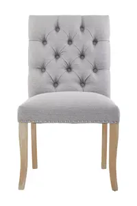 Interiors by Premier Grey Buttoned Velvet Dining Chairs, Velvet Upholstered Chair with Wooden Legs, Accent Chair for Living Room