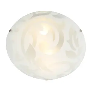 Traditional Frosted White Floral Circular Glass IP20 Flush Ceiling Light Fitting