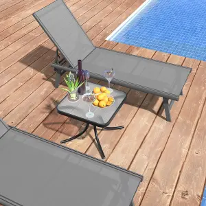 Costway 50cm Square Patio Table In/Outdoor Compact Metal Side Table w/ Tempered Glass Top