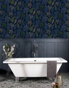 Arthouse Botanical Fern Navy/Grey Wallpaper