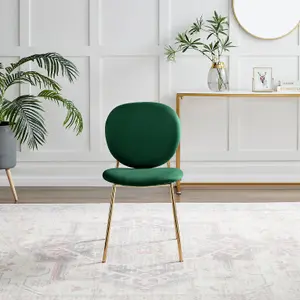 Furniturebox UK Dining Chair - 2x Ivy Green Velvet Upholstered Dining Chair Gold  Legs - Modern Meets Vintage - Round Seat Back