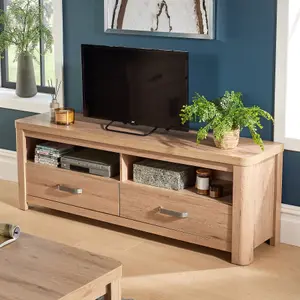 Home Source Huntingdon 2 Drawer TV Entertainment Stand Unit Oak Effect