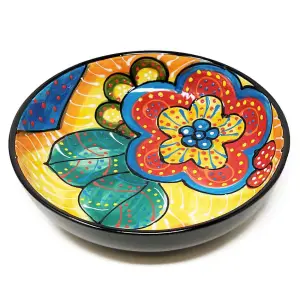 Classic Spanish Hand Painted Pattern Kitchen Dining Decor Large Bowl (Diam) 30cm Red/Yellow Flower