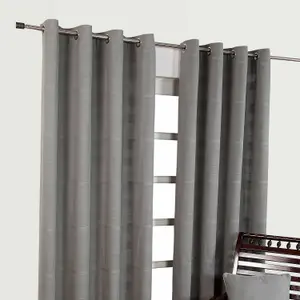 Homescapes Cotton Rajput Ribbed Charcoal Grey Curtain Pair, 66 x 72" Drop