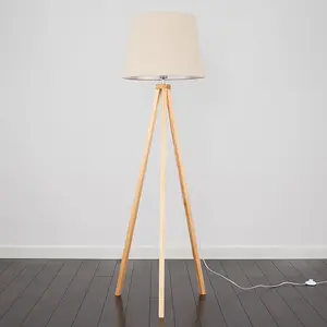 ValueLights Modern Light Wood Tripod Design Floor Lamp With Beige Shade