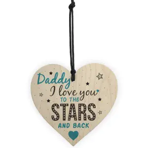 Red Ocean Love You Stars  Back Fathers Day Dad Daddy Shabby Chic Wooden Hanging Heart Sign Gift Birthday Present