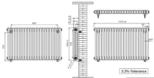 Right Radiators 600x1010 mm Horizontal Traditional 2 Column Cast Iron Style Radiator White