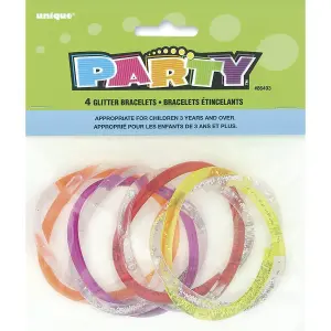 Unique Party Glitter Gel Bracelet (Pack of 4) Red/Yellow/Purple (One Size)