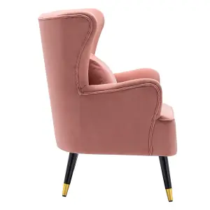 Pink Modern Velvet Upholstered Occasional Armchair Wing Back Sofa Chair with Lumbar Pillow