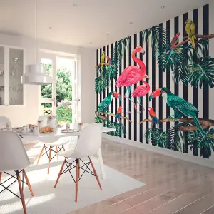 Origin Murals Tropical Flamingo Monochrome Stripped Matt Smooth Paste the Wall Mural 350cm wide x 280cm high