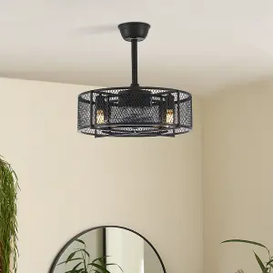 Black 8 Blade Industrial Metal  Ceiling Fan Lights with Remote Control 3 speed Adjustable  20.1 Inch