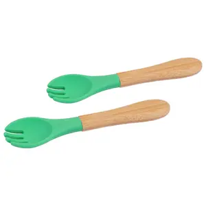 Bamboo Baby Weaning Forks with Silicone Tip - Green - Pack of 2