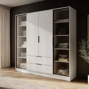 Kelly 206cm Hinged Wardrobe in Luxurious Cashmere - Spacious Storage with Glass Accents