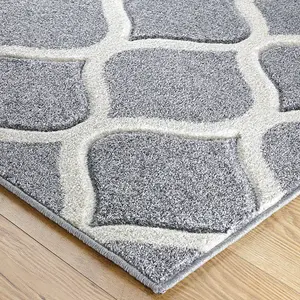 Grey Easy to Clean Geometric Modern Rug for Dining Room-120cm X 170cm