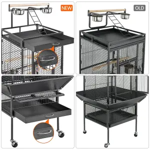 Yaheetech Black Metal Bird Cage with Playtop and Casters