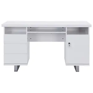 Sydney High Gloss Computer Desk With 1 Door 3 Drawers In White