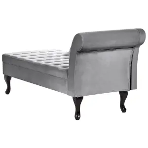 Right Hand Velvet Chaise Lounge with Storage Light Grey PESSAC