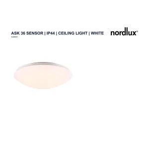 Nordlux Ask 36 Sensor IP44 Indoor Living Dining Kitchen Bedroom Ceiling Light In White (Height) 10.5cm