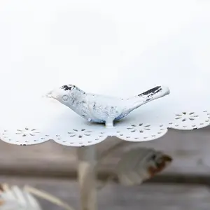 White Miniature Bird Bath or Seed Feeder - Metal Outdoor Garden Flower Design Water Bowl or Feeding Station - H36 x 31cm Diameter