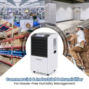 COSTWAY 120 L Commercial Dehumidifier w/ Drain Hose & 24H Timer & 4 Wheels