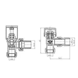 Right Radiators Black Angled TRV Thermostatic Radiator Valve and Manual Angled Valve 15mm x 1/2"