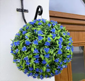 Best Artificial 38cm Blue Lily Hanging Basket Flower Topiary Ball - Suitable for Outdoor Use - Weather & Fade Resistant