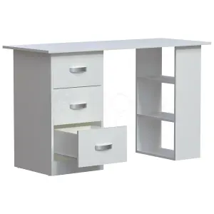 Vida Designs Mason White Computer Desk With Shelves and 3 Drawers