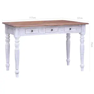 Berkfield Desk with Drawers White 117x57x75 cm Solid Reclaimed Wood