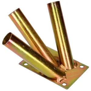 Triple Flag Pole Holder - Wall Mounted Flag Pole Bracket, Galvanised (Gold), Rust and Weather Resistant, Heavy Duty