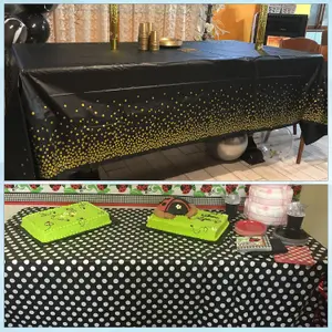 Neel Blue 54"x108" Plastic Tablecloth with Polka Dot Disposable Table Cover - Black