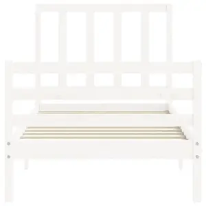 Berkfield Bed Frame with Headboard White Small Single Solid Wood