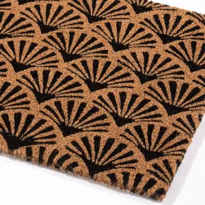 Astley Printed Latex Backed Coir 45x75cm Printed Black Scallop Deco Doormat