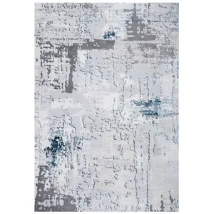 Silver Grey Blue Transitional Contemporary Abstract Living Area Rug 190x280cm