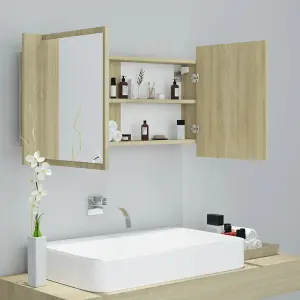 Berkfield LED Bathroom Mirror Cabinet Sonoma Oak 90x12x45 cm