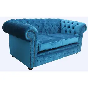 Chesterfield Handmade 2 Seater Sofa Settee Pastiche Teal Blue Velvet Fabric In Classic Style