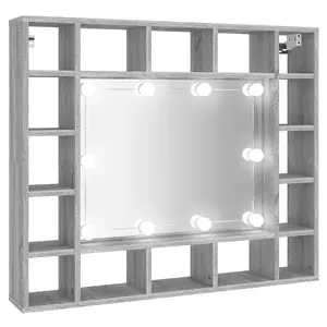 Berkfield Mirror Cabinet with LED Grey Sonoma 91x15x76.5 cm