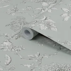 Laura Ashley Elderwood Duck egg Floral Smooth Wallpaper Sample