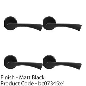 4 PACK - PAIR Matt Black Door Handle Angular Twisted Lever on Round Rose Concealed Fix